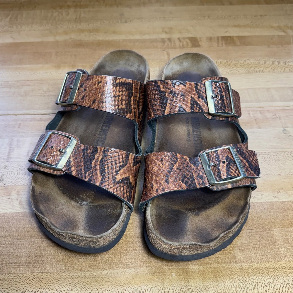 Birkenstock Arizona Brown Snakeskin Embossed Leather Sandals Womens 41 Regular